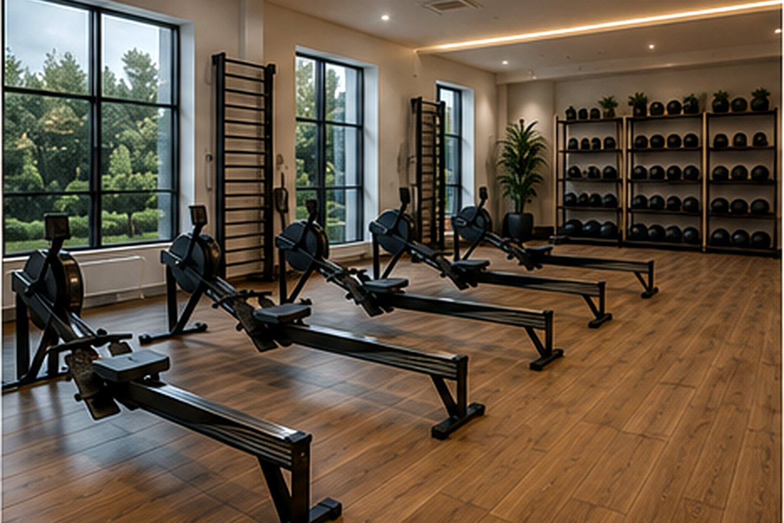 white studio strength room