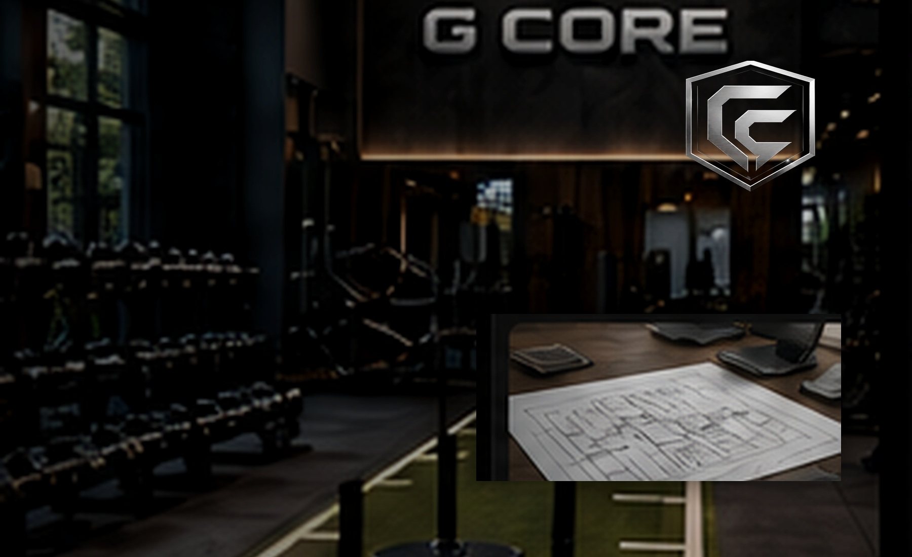 Premium G-Core planning scene with gym layout desk and training space concept